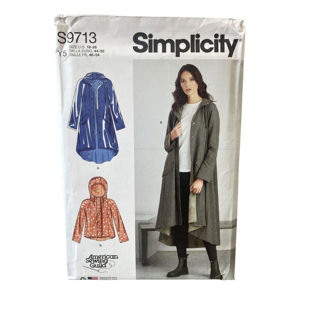 Simplicity S9713 Misses' Jacket US 18-26‎ Hooded Raincoat Anorak